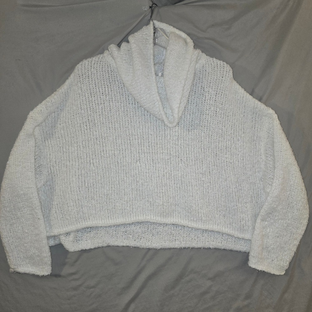 Free People Cowl Neck Sweater Small Womens White Oversized Cropped Dolman Knit